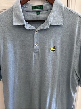 Masters Tournament x Peter Millar Blue Striped Golf Pima Cotton Silk Polo Shirt